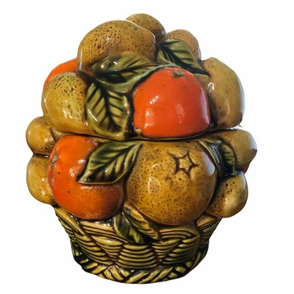 Inarco Japan E3354 Orange Spice Fruit Basket Cookie Jar Canister Oranges Lemons - Picture 1 of 11